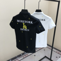 2020 new short sleeve mens high-end Tide brand collar T-shirt slim white pineapple shirt mens lapel embroidery shirt