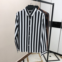 High quality shirt men long sleeve Korean trend handsome vertical stripe shirt chiffon smooth material business high-end sense