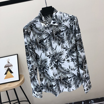 Spring and autumn flowers retro port style Hawaiian flower shirt male slim beach long sleeve Net red Ruffian handsome shirt trend
