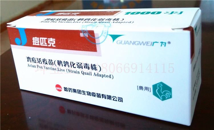 哈药痘匹克 鸡痘活疫苗 鹌鹑化弱毒株 翅膀下刺种 1000羽份/瓶