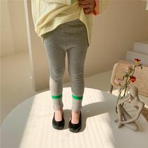 Korean Childrens Wear 2022 Spring Wear New Girls Leggings Outside Wearing Baby Girl Versatile Print Contrast Long Pants
