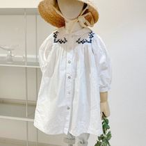 Korean childrens wear 2022 spring and autumn girls baby cute doll lapel embroidered lady shirt long sleeve dress
