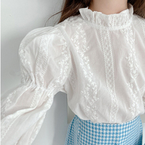 Korean super foreign exquisite embroidery top girls stand collar white shirt baby 2022 spring and autumn little girl doll shirt
