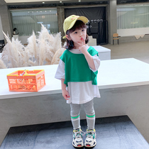 Girls set summer 2020 new Korean version of foreign-style children summer Net red baby vest T-shirt two-piece set