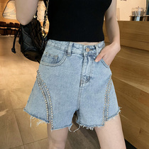 2020 Summer new Korean skinny high waist shorts women Net red size a fat mm nail bead wool denim hot pants