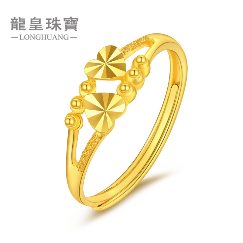 Dragon King Jewelry Gold ring Pure gold 999 double heart ring Heart-shaped living ring Love ring