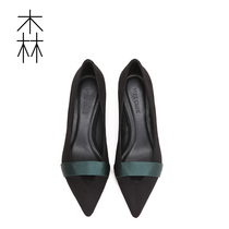 2018 new all-match black high heels professional ol work shoes womens real leather pointed shallow mouth thin heel single shoes medium heel