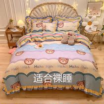 2021 Explosive Princess Wind Cotton Four-Piece Set quilt cover Cotton Student Girl Quilt Cover Three-piece Bed Set