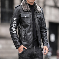 Real leather fur coat men winter gush fur collar sheep leather jacket jacket lamb suede handsome gas locomotive clothes leather jacket