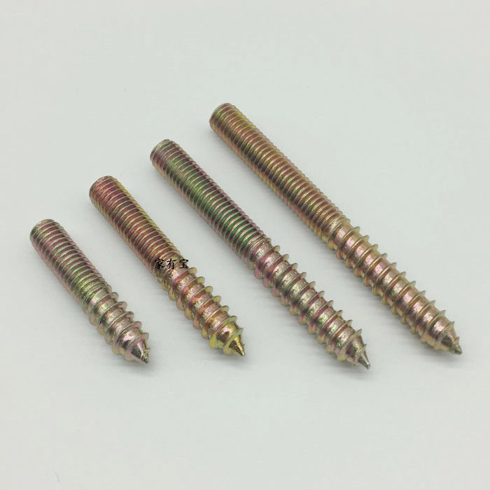 镀彩锌双头牙尖尾 基牙自攻牙双螺纹螺丝 家具桌椅楼梯连接螺杆m6