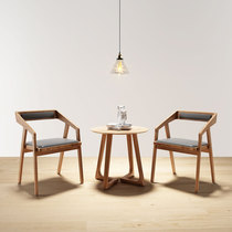 Nordic solid wood dining chair Modern hotel restaurant Household balcony small round table Small coffee table table and chair combination