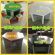 Primary school middle and high school students hexagonal table Hexagonal classroom chairs Aluminum wood hexagonal experimental table Experimental table