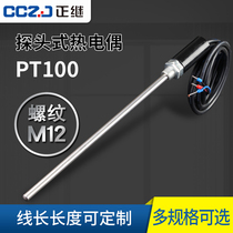 Probe-style thermocouple PT100 temperature sensor K-type thermometer probe E-type hydropower resistance temperature line M12