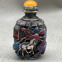 Ten selected gifts to do old antiques Miscellaneous exquisite with spoon real shot silver double-sided snuff bottle real picture retro