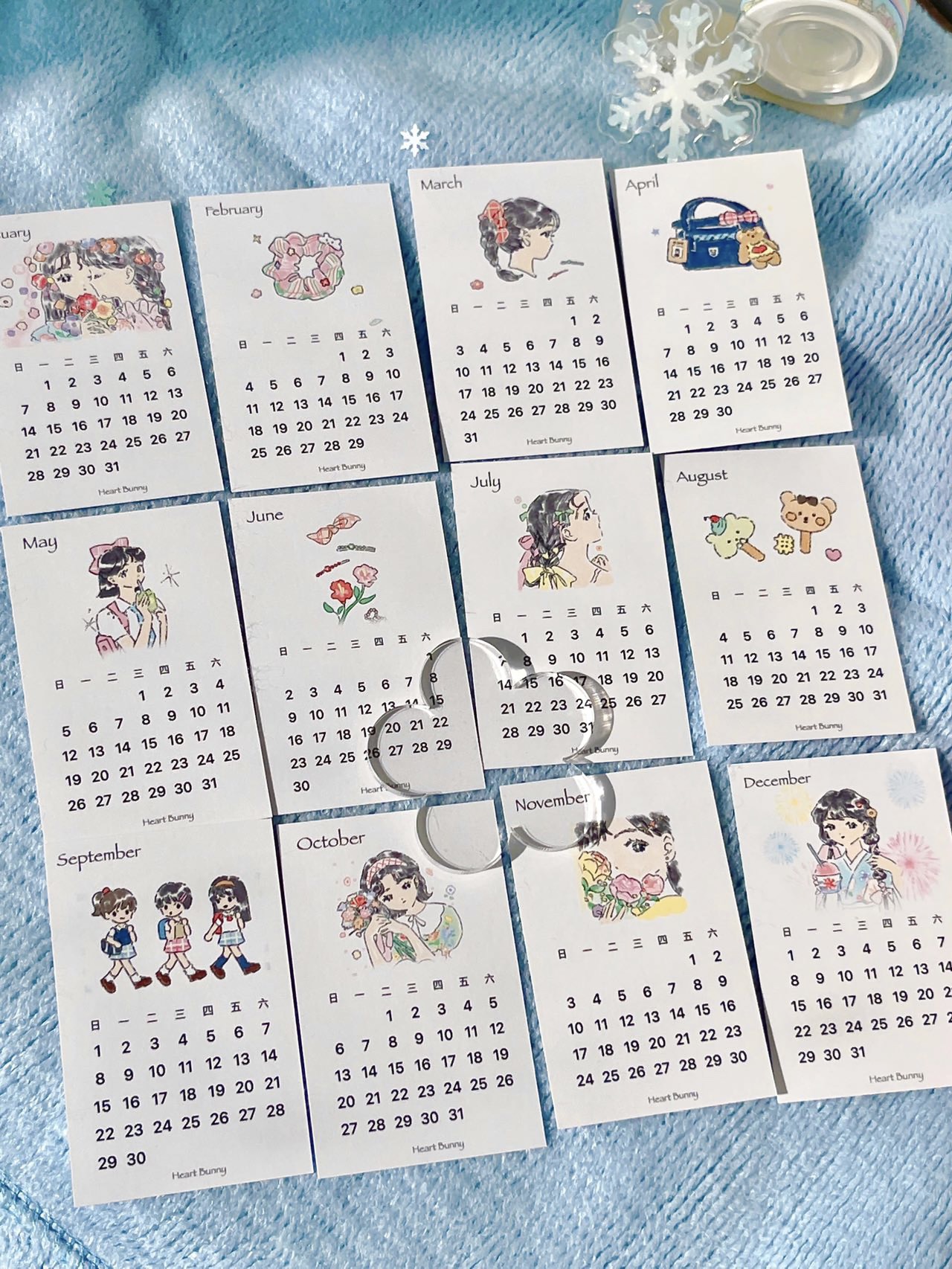 Heart Bunny * Empty Karate (2024) New Year's calendar clapping up the hand tent material calendar small card-Taobao