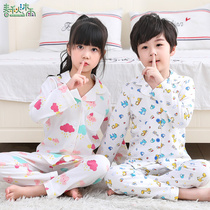 Kids Pajamas Long Sleeve Summer Boys Girls Middle Large Children Air Conditioning Cartoon Home Clothing Sets Spring Autumn 100% Cotton