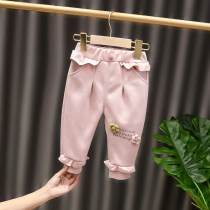 Female baby velvet thickened outside wear sports pants Baby 0 a 1-year-old trousers foreign spring and autumn childrens health pants tide