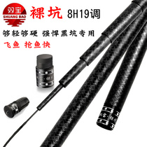 Weihai Shuangbao naked pit 8h19 tune super hard ultra light carbon platform fishing rod 2 7-5 4 meters black stick black pit carp Rod