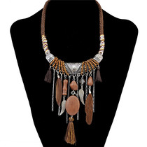 European and American jewelry Bohemian national wind retro wings tassel turquoise rice beads feather pendant necklace for women