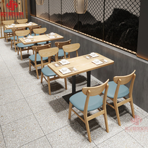 Custom restaurant milk tea dessert shop solid wood chair snack bar burger shop noodle restaurant canteen against the wall card seat table and chair combination