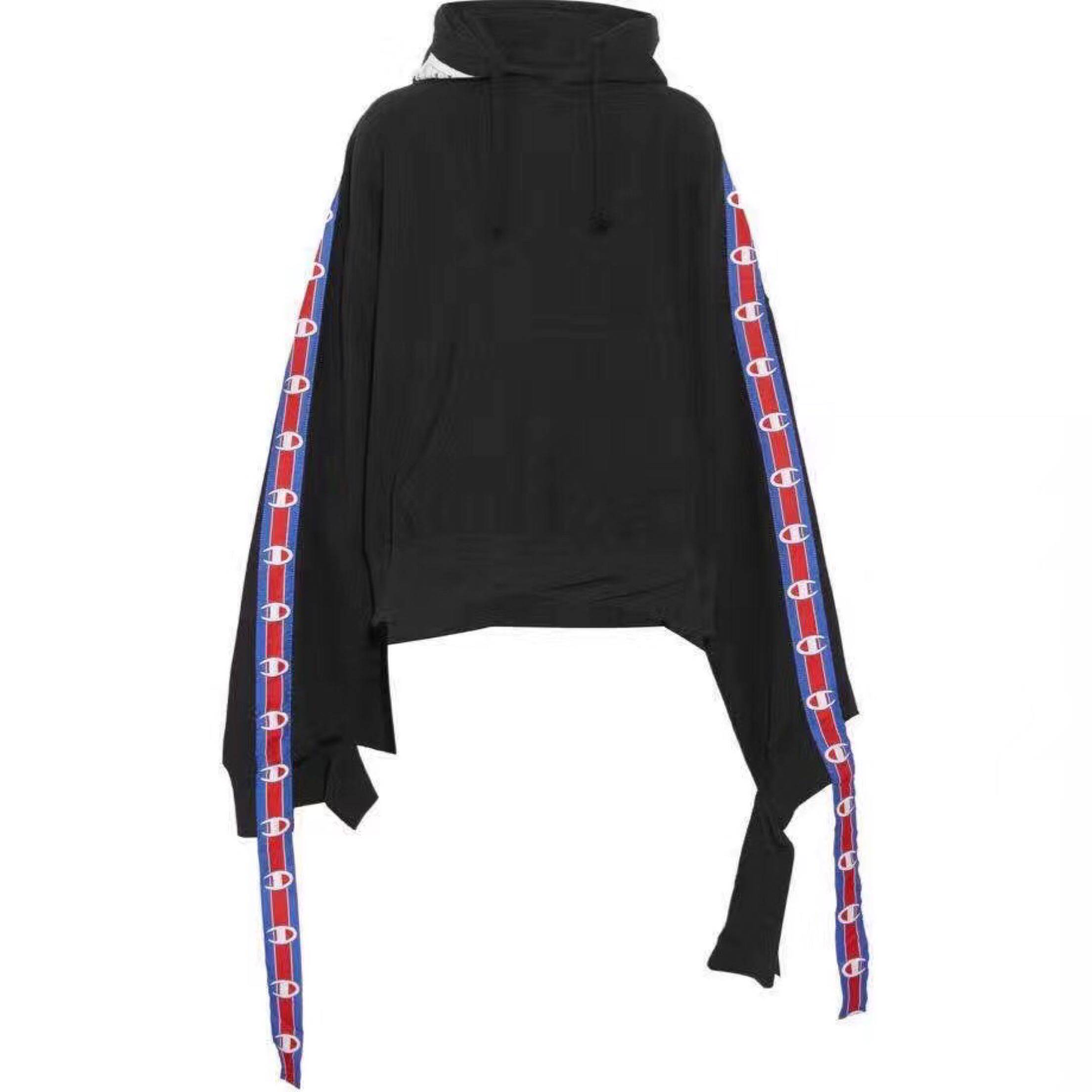 vetements 17ss走秀款黑色飘带连帽卫衣 vt联名卫衣关晓彤同款