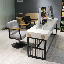 European style simple light luxury wrought iron marble Barber mirror table makeup mirror table four-sided hair salon dedicated