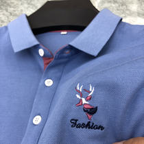Mall single embroidered fawn~high-end mens t-shirt lapel business mercerized pearl cotton POLO shirt mens short-sleeved summer