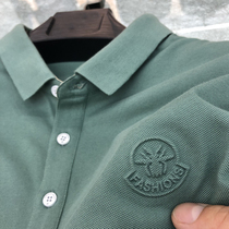 High-end=Embossed bee collar inside the classic check pattern~Pearl cotton lapel short-sleeved t-shirt summer casual POLO shirt men