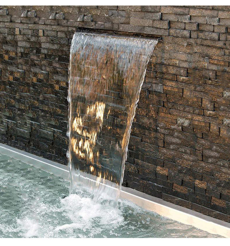 不锈钢瀑布出水口山水造景假山户外流水槽花园大型水幕墙流水墙