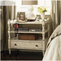 American country solid wood bedside table simple retro white three-layer storage rack display stand living room sofa side a few corners