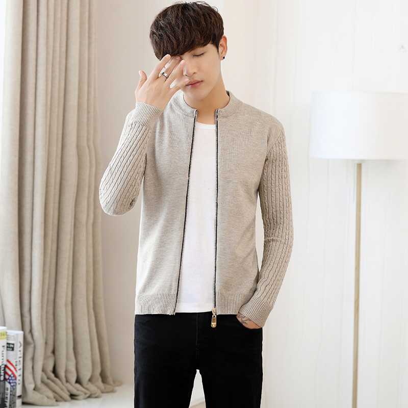 秋冬季韩版拉链开衫毛衣男士圆领针织衫青年学生修身毛线衣外套潮_不