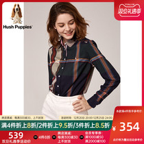 Hush Puppies Leisurewear Women's 2022 Spring Autumn Long Fleece Cotton Long Sleeve Plaid Shirt) HA-19502D