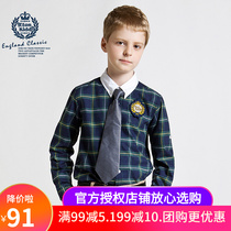 Eaton Gide school uniform class clothes boys long sleeve shirt autumn new cotton classic plaid shirt 15C161