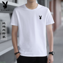 Playboy promotion 2-piece cotton short sleeve T-shirt mens summer leisure sports half-sleeve thin white body shirt