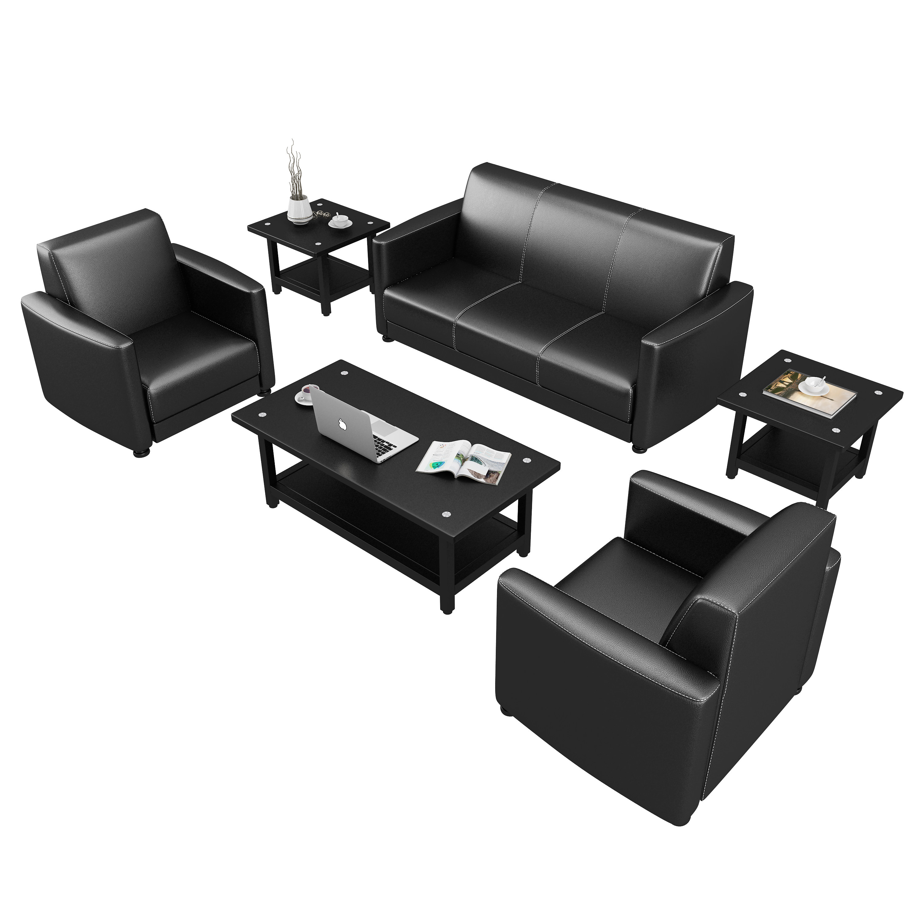 办公沙发简约现代办公 三人位接待商务皮艺办公室茶几组合套装