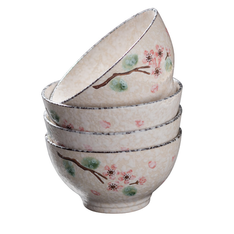 Yatai Sakura Snow Japanese Underglaze Ceramic Bowl Cutlery Set Millet