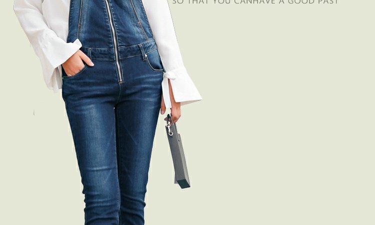 M.Y美光2017秋新品细肩带纯棉背带牛仔裤多口