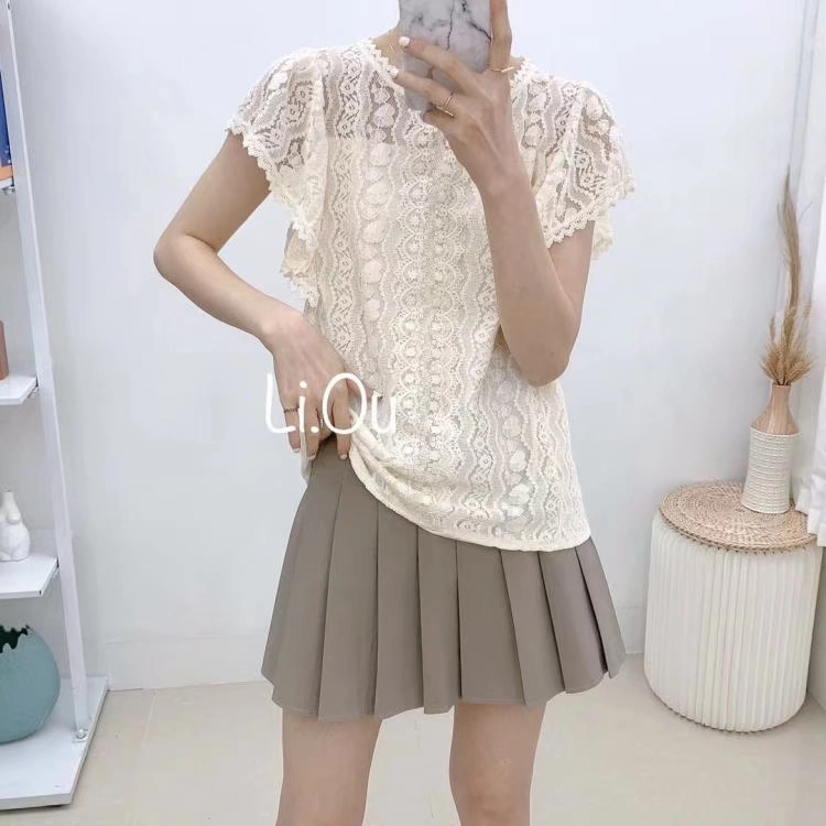 Rất cổ tích khí chất áo ren áo sơ mi voan của phụ nữ mùa hè 2021 mới rỗng thời trang Hàn Quốc áo vest móc - Áo sơ mi chiffon ren
