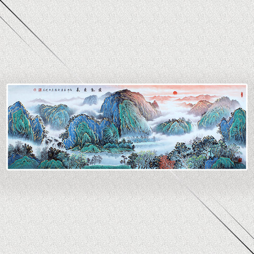 当前热销鸿运当头旭日东升国画山水画风水画聚宝盆客厅办公室靠山图字