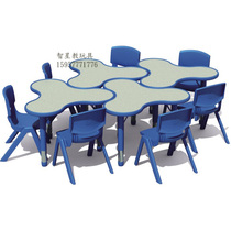 Kindergarten Table And Chairs Plum Blossom Table Early Teach Children Desks Can Lift Fire Protection Board 3 People Composition Game Study Table FY