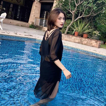 Long sleeve split bikini three-piece cover belly swimsuit female summer fairy air sunscreen blouse 2021 New Seaside swimsuit