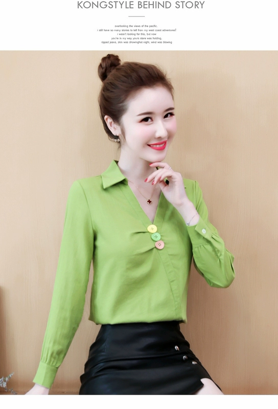 Phụ nữ mùa xuân mới 2021 thời trang hợp thời trang áo sơ mi voan cổ chữ V dài tay siêu cổ tích ngọt ngào ren đáy áo sơ mi - Áo sơ mi chiffon ren