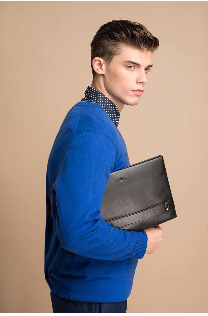 goldlion/金利来 男士手拿包商务牛皮大容量拉链手抓包信封包真皮