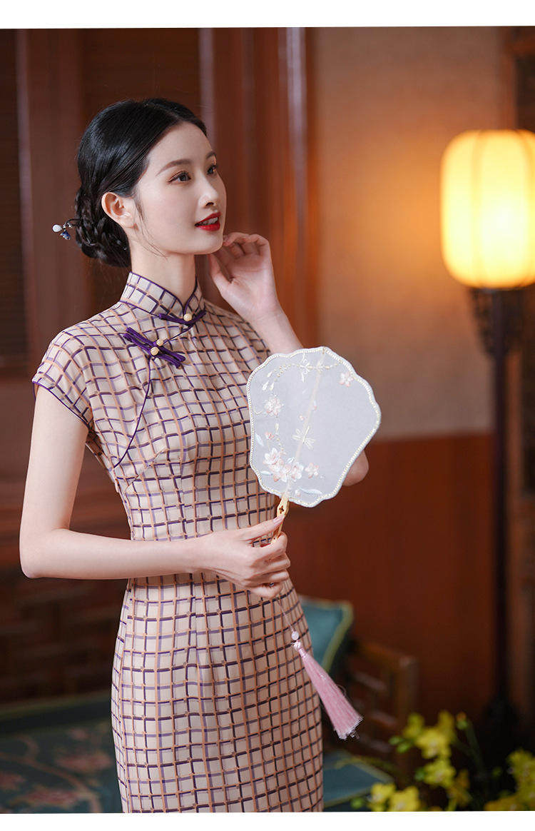 新中式改良格子乔其纱旗袍女夏季2025新款民国年轻款少女日常可穿