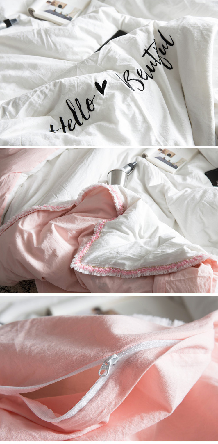 床上用品 被套 全棉纯色水洗棉被套单件套 纯棉刺绣被罩双人单人女1