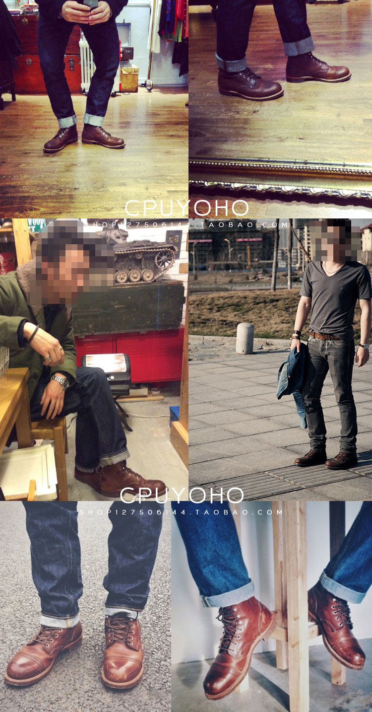 复古red8111伞兵靴短靴真皮机车靴高帮女靴wing马丁靴工装靴男鞋
