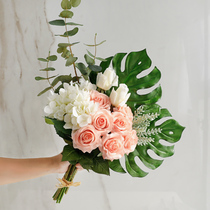 Hand feel rose fake flower imitation flower ornaments living room Bouquet decoration table flower arrangement Nordic flower ornaments
