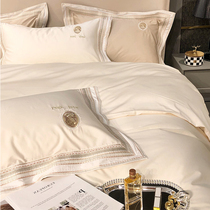 Light luxury style new Volkswagen 120pcs long fleece cotton pure cotton four piece set nude sleep European embroidery solid color duvet cover sheets