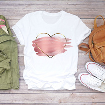 Women T-shirts Love Watercolor Heart 90s Printing Summer Aut