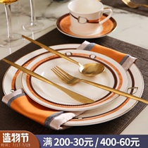Nordic light luxury model room Western tableware set Household European Western plate Steak knife and fork plate set full set